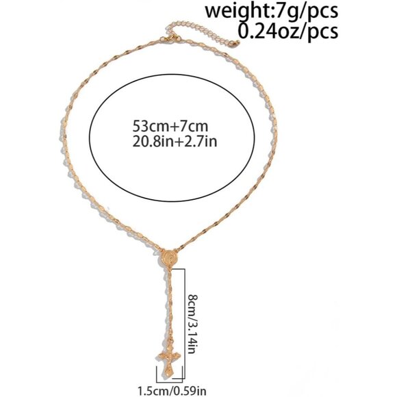 Versatile 14K Gold Layered Y Necklace with Adjustable Cross Pendant Charm - Picture 2 of 7